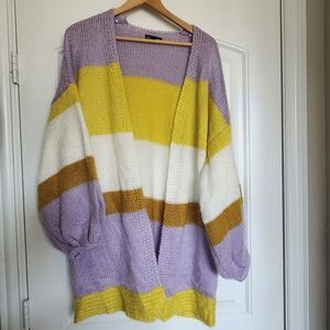 Pretty Little Thing color block striped cardigan yellow lilac small